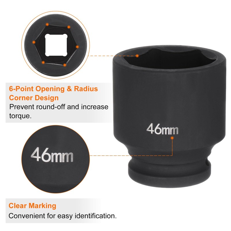 sourcing map 6-Point Impact Socket 3/4" Drive 46mm Metric 40Cr