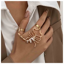 Allereya Vintage Crystal Scorpion Finger Rings Rhinestone Scorpion Ankle Chain Rings Set Punk Statement Rings Gold Open Bangle Rings Jewellery for Women and Girls (Gold)