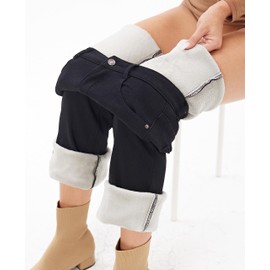 heipeiwa Women's Winter Fleece Lined Thermal Flare Bootcut Jeans High Waist Denim Pants