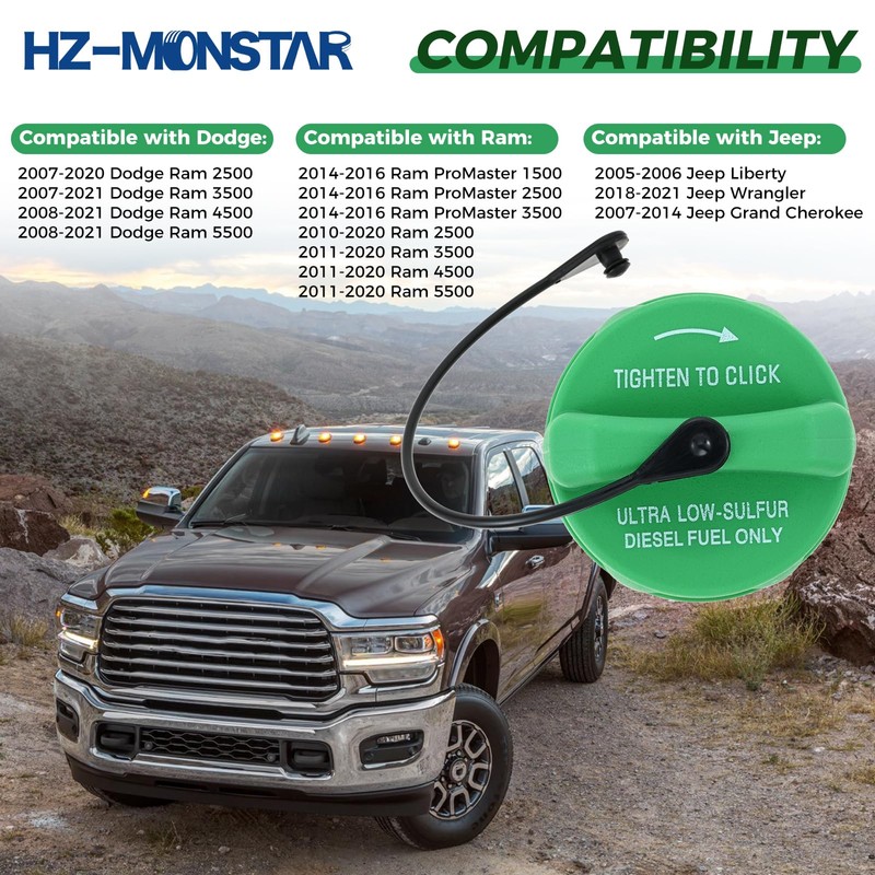 HZ-MONSTAR Gas Cap, Diesel Fuel Cap Compatible with 2007-2021 Dodge