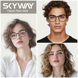 SKYWAY Blue Light Filter Glasses Without Prescription Women Men Classic Lightweight Round Blue Light Glasses Computer Glasses Gaming Glasses with Spring Hinge, 3 mix black/turtle/dark brown