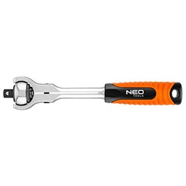 NEO TOOLS Attachment ratchet with 72 teeth for a rotation angle of 5°, attachment wrench CrV and CrMo steel, 360° rotating head, available in 3 versions 1/4 inch, 3/8 inch, 1/2 inch, with DIN 3122:2017-04 compliant