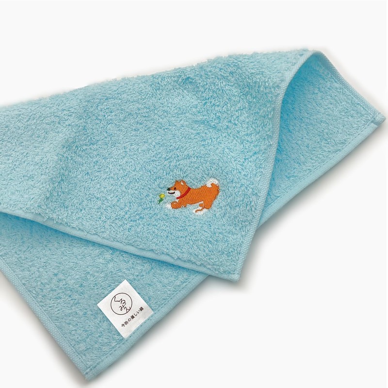 Keisuu Kurumin Towel Handkerchief, Embroidery, Dog, Light Blue, 9.8 x