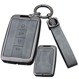 ontto Grey Intelligent Car Key Case Protective Cover Fits Great Wall GWM WEY TANK 300 500 Tank300 Tank500 Metal Leather Key Case Key Case Car Accessories 4 Buttons C