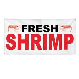 Vinyl Banner Multiple Sizes Fresh Shrimp Black Red Food Bar Restaurant Truck Restaurant & Food Outdoor Weatherproof Industrial Yard Signs 10 Grommets 60x144Inches