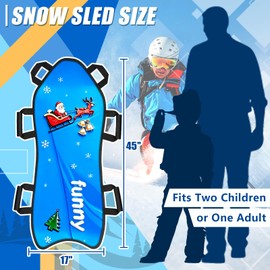 45" Large Foldable Snow Sled，Rolled Up Portable Snow Sleds for Kids and Adult, Thickened PE Bottom Sturdy Fabric Stitching Winter Sleds with Handles for Stable Control, Fits 2 Children or 1 Adult