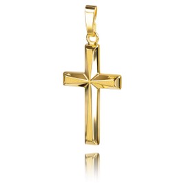 JEVELION Anhänger-Kreuz Goldkreuz für Damen, Herren und Kinder in hochglanz poliert mit 3D-Effekt als Kettenanhänger 333 Gold 8 Karat + Schmuck-Etui