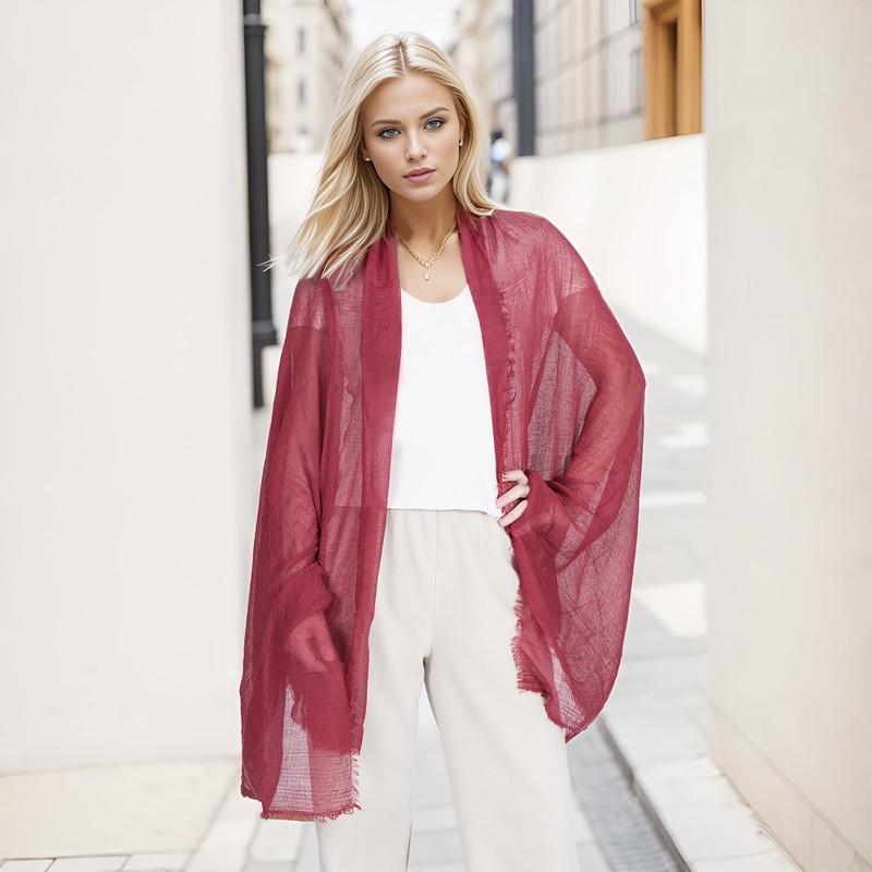 Women Summer Cotton Blend Crinkle Vintage Soft Long Scarf Linen