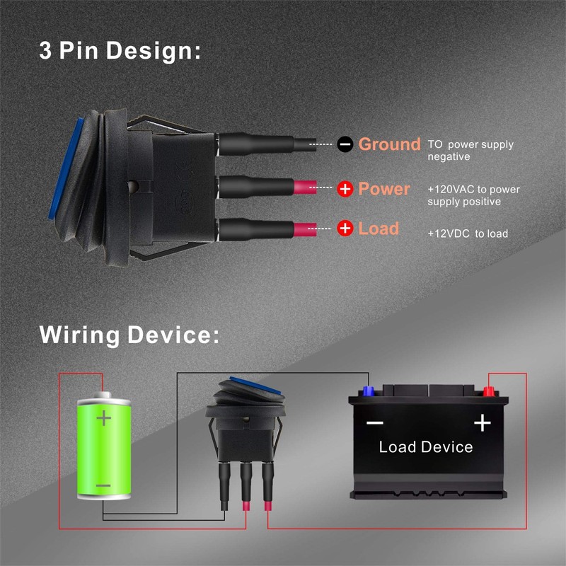 APIELE Waterproof Round Rocker Toggle Switch 2 Position DC 12V