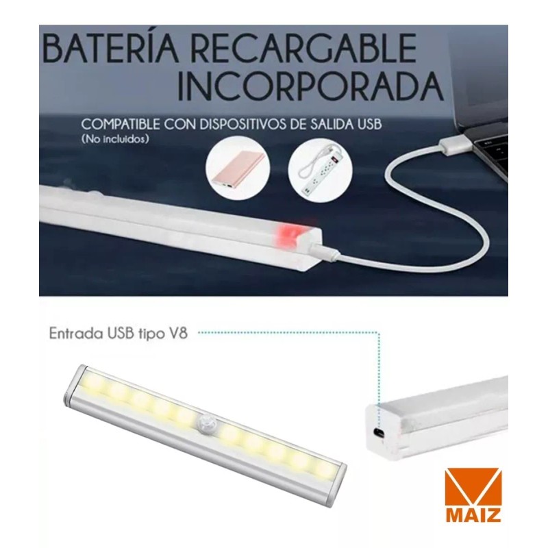 Maíz Lampara Sensor De Movimiento Recargable Usb 10 Focos Led