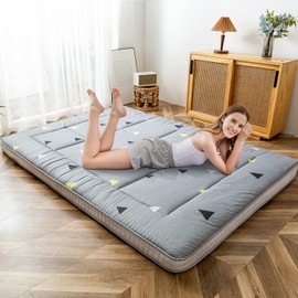 MAXYOYO Black Moon and Star Futon Mattress, Japanese Floor Mattress Quilted Bed Mattress Topper, Extra Thick Folding Sleeping Pad Breathable Floor Lounger Guest Bed for Camping, King