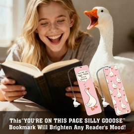 Pink Stuff Cute Bookmarks for Women Girls Book Lovers Book Marks for Reading Women Funny Book Lovers Gifts, Reading Accessories Gag Bookish Gifts for Readers Women Silly Metal Bookmarks Goose 2-Side