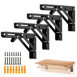 Ravinte 4 Pack 8 Inch Folding Shelf Brackets – Matte Black, Heavy Duty Collapsible Brackets for Tables and Benches – Space-Saving Design