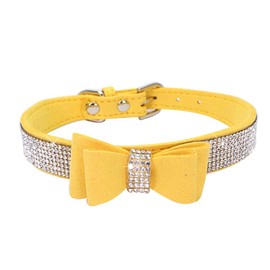 Dogs Kingdom 10"-24" Length Cute Pet Dog Velvet Bow Tie Collar Puppy Cat Full Crystal Rhinestone Necklace Adjustable,Yellow,L
