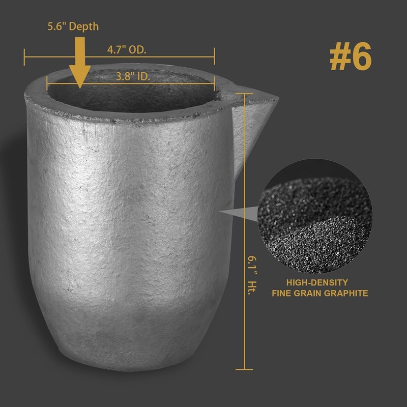 QNK 2pcs #6 6kg Clay Graphite Crucible with Pour Spout