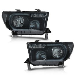 G-PLUS LED DRL Headlights Compatible with Toyota Tundra 2007-2013,Fit Toyota Sequoia 2008-2017 Headlamps Assembly Smoky Lens Black Housing Clear Reflector Left & Right,faros delanteros