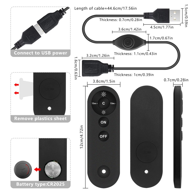 RYE infrared wireless remote control, dimming controller, adjustable brightness/timed off,