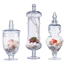 Set of 3 Apothecary Jar Glass, Glass Apothecary Jars with Lids, Candy Jars for Candy Buffet, Decorative Jar for Display, Party and Wedding, Elegant Candy Containers Set