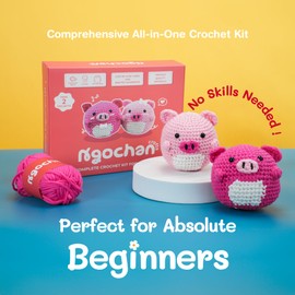-Crochet -Kit for -Beginners: Complete Crochet Kit for -Adults and Kids, Perfect -Craft Kits for Adults, Knitting Kit for Beginner, Starter Crochet Animals, Adult and Kids Craft Kits (Pig)