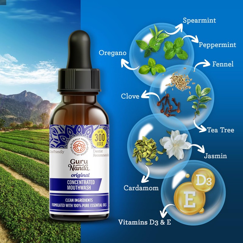 GuruNanda Concentrated Mouthwash (2 fl oz), Fluoride-Free, Mint Mouthwash with