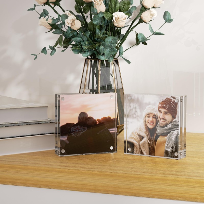 Hongtuocb 3x3 Acrylic Picture Frame 2 Pack, Square Acrylic Photo