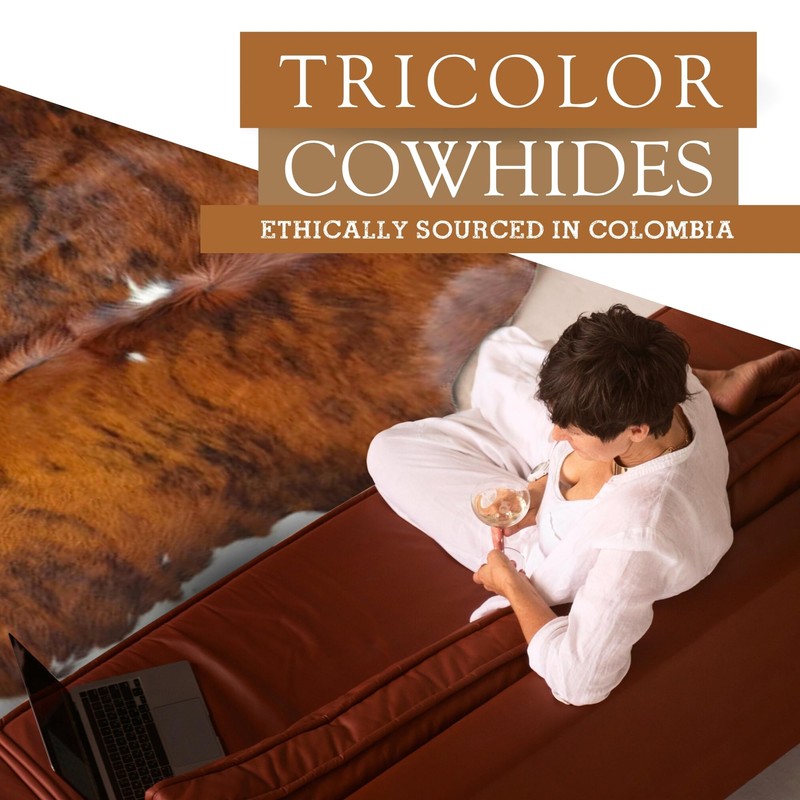 Sunshine Cowhides Genuine Cowhide Rug, Brindle Tricolor Carpet for Living