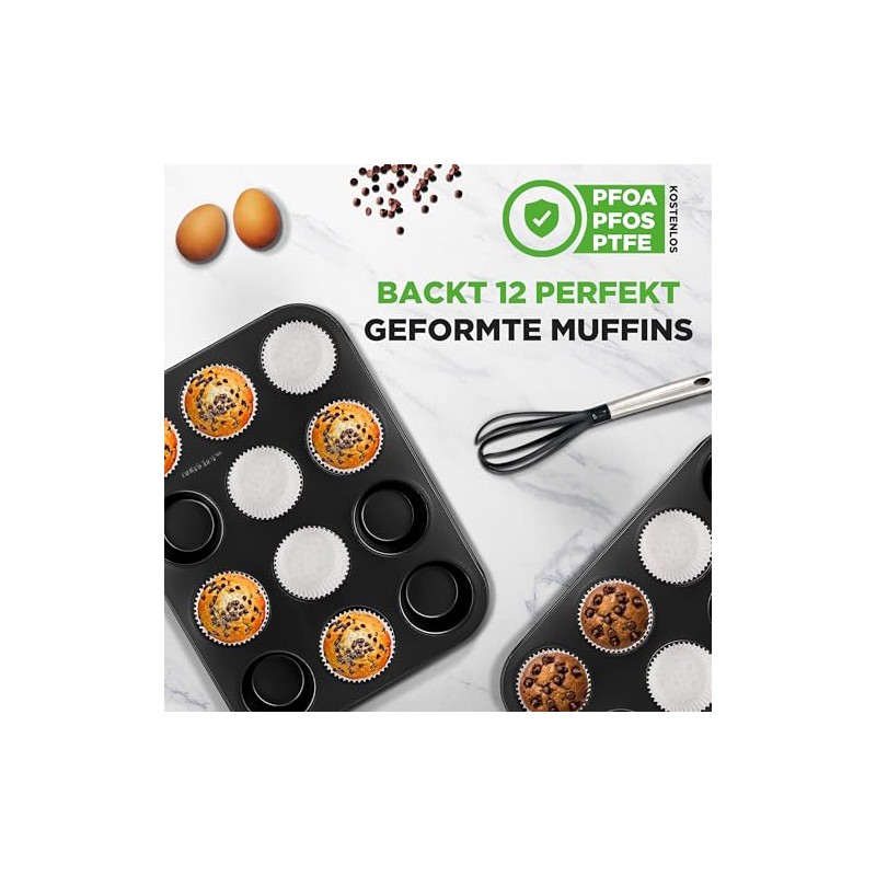 NutriChef Set of 2 Muffin Baking Moulds for 24 Muffins,