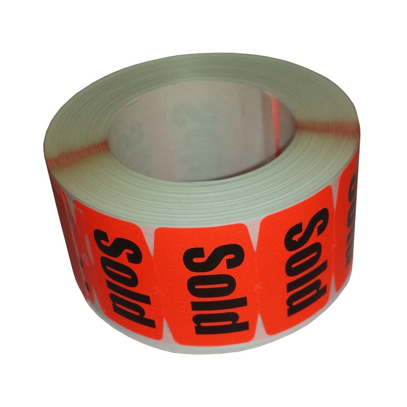 Sold Stickers, Fluorescent Red, 1000