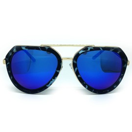 RAKOSTA c6076 Premium Retro Mirrored Funky Fashion Flat Top Aviator Sunglasses (BLUE, Premium)