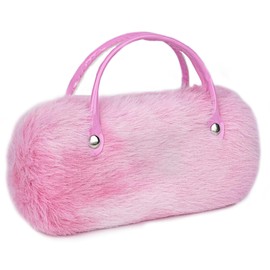 Biiange Eyeglass Case, Plush Eyeglass Case, Portable Sunglasses Pouch with Handle,Hard Shell Eyeglass Holder, Cute Glasses Storage Case for Women Girls, Eyewear Accessories(Gradient pink)