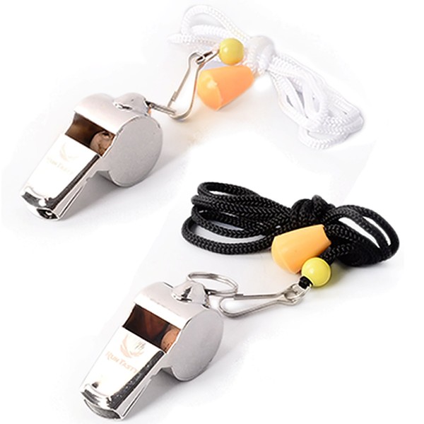 [Voted No.1 Whistles] Premium Metal Whistle Pack of 2 with Adjustable & Removable Lanyard. Ideal for Survival, Teacher, Football/Basketball/Soccer Coach, Sports, Safety, Emergency or Protection!
