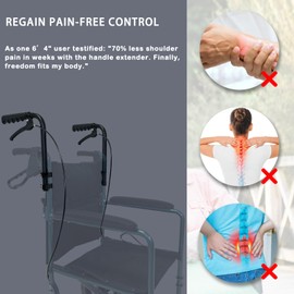 Wheelchair Handle Extenders, (400lbs Weight Capacity) Adjustable Wheel Chair Accessories Adults - Stroller Handle Extender, Extendable Handle for Wheelchair, Rallator & Stroller (with Brake)