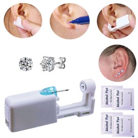 Painless Ear Piercing Guns Earrings 12 Pack Easy to Use Ear Piercing Kits Comes with Cute Cubic Zirconium Stud Earrings (5mm Silvery white)
