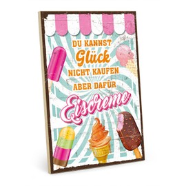 TypeStoff Wooden Sign with Saying - Happiness - Vintage Look with Quote as Gift and Decoration on Ice Cream - HS-01050