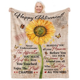 Retirement Gifts for Women, Best Retired Blanket 60x50 in, Sunflower Retirement Gift for Woman 2024, Retired Farewell Gifts for Woman Coworker, Going Away Goodbye Gifts for Coworkers Leaving Gift
