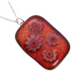 Glass Pendant, Dichroic Glass Pendant, Handmade Glass Pendant, Handmade Dichroic Glass Pendant, Rainbow Pendant, Multicoloured Pendant, Flower Pendant, Millefiori Flowers, 3cm x 2cm