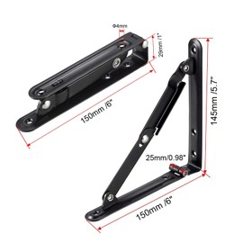 Generic 2 Pack Shelf Brackets 150mm Collapsible Wall Bracket Foldable Shelf Brackets 90 Degree Angle Folding Metal Shelf Brackets (6")