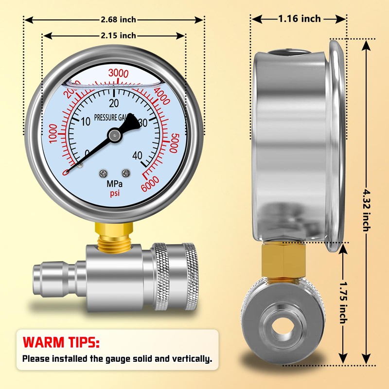 Boltigen Pressure Washer Gauge Kit, Pressure Gauge for Power Washer