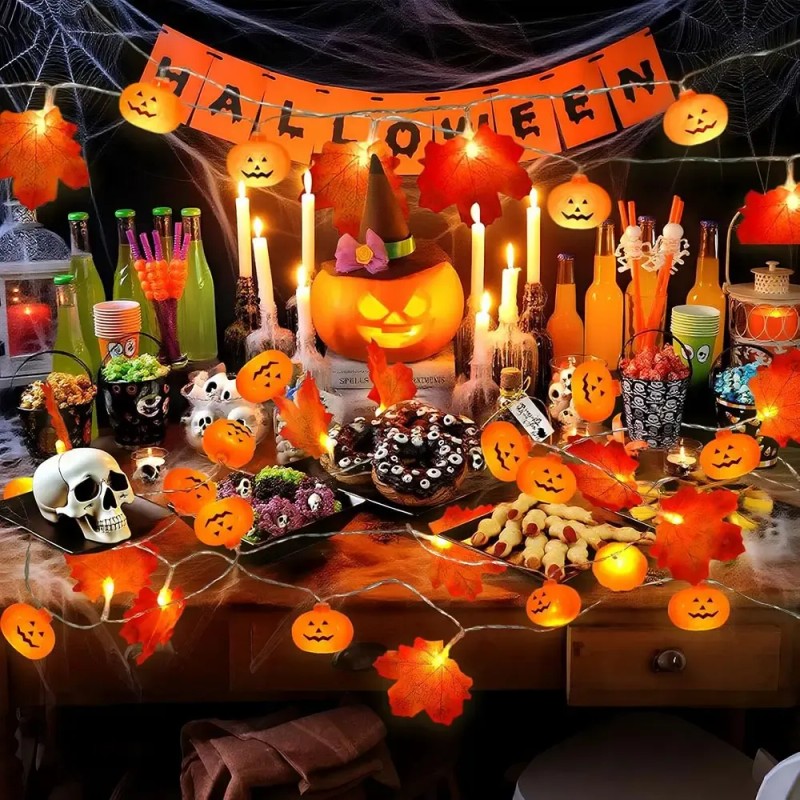 Auxtoo - Halloween Cuerda De Luz 6m 40led Calabaza Hoja