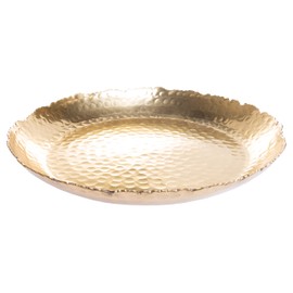 Red Co. Golden Round Hammered Metal Decorative Serving Tray with Jagged Rim – 13”