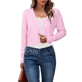 Newshows Womens Cardigan Summer Cropped Lightweight Short Cardigans Ladies V Neck Knit Buttons Bolero Shrug Pink,XXL