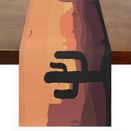 Table Runner Cactus Desert Landscape, Rustic Linen Table Cloth for Farmhouse Kitchen, Dinner, Events, Party, Holiday Table Decor 13 x 60 Inches