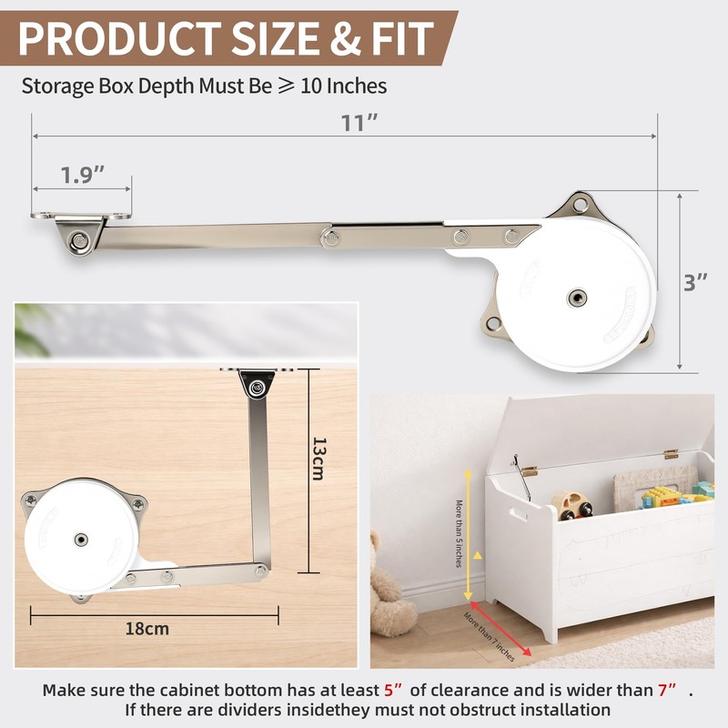 2 Pack Toy Box Hinges, Soft Close Hinges with Multi-Angle