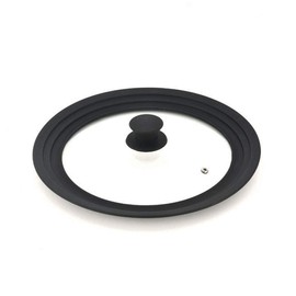 Universal Lid for Pans,Pots and Skillets Tempered Glass with Food grade silicone Rim Heat Resistant konb Fits 6.2 7 7.8 inch Cookware (16/18/20cm) Small Black