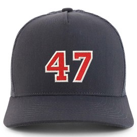 Trendy Apparel Shop Number 47 Varsity Font Embroidered 5 Panel Structured Snapback Cap - Charcoal