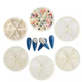네일아트 원형 반원형 금장 진주 스톤 세트 6종 [no.432 진주스톤세트] Nail Art Round Half-Round Gold-Plated Pearl Stone Set 6 Types [no.432 Pearl Stone Set]