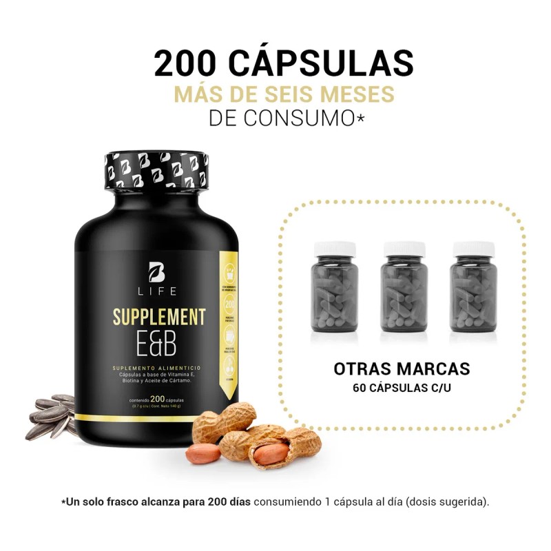 Vitamina E + Biotina, Poderoso Antioxidante 200 Cápsulas B Life