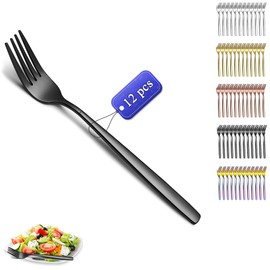 Kyraton Black Table Forks 12 Pieces, 18.3 cm Stainless Steel Dinner Fork, Forks and Spoons, Cutlery, Ideal for Home, Restoration, Hotel, Wedding, Party, Dishwasher Safe