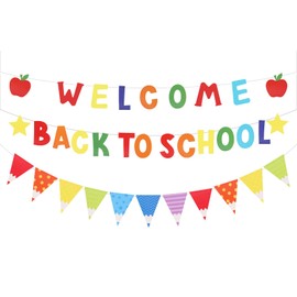 34 PCS Welcome Back to School Banner - Happy 9.78 Feet Pennant Sign Reusable Classroom Decoration with Vibrant Colors & Durable Material for First Day Kindergarten Preschool Party