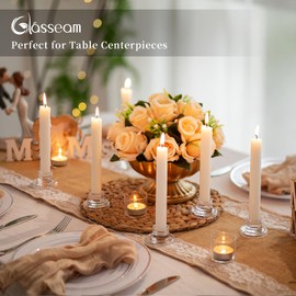 Glasseam Glass Tapered Candlestick Holders: 10Pcs Small Taper Candle Holders Bulk Clear Candle Sticks Holder Decor Short Modern Candle Holder for Table Centerpiece Wedding Christmas Dinner Party